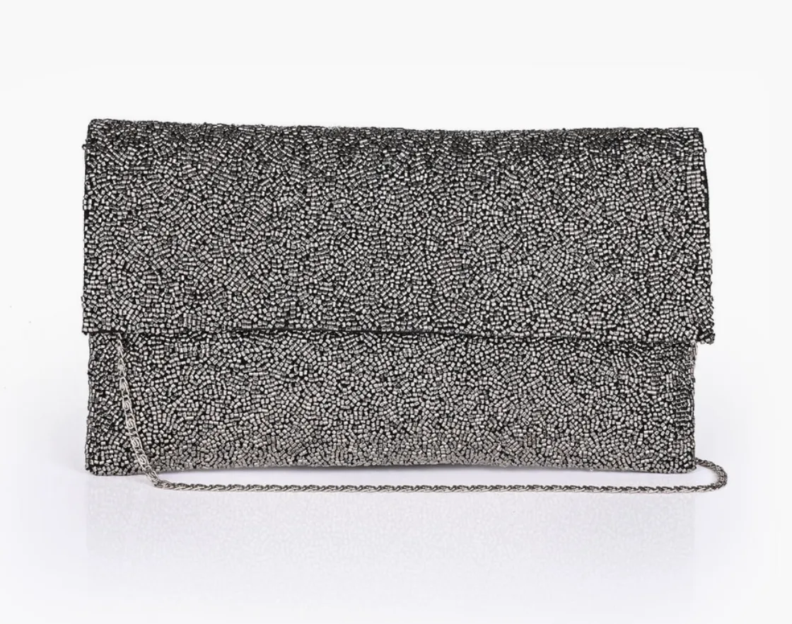 Gunmetal Beaded Glam Clutch