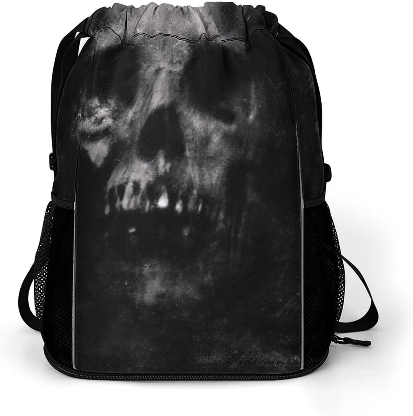 Halloween Scary Grunge Skull Drawstring Bags Sports Gym Sackpack with Mesh Pockets Water Resistant Backpack