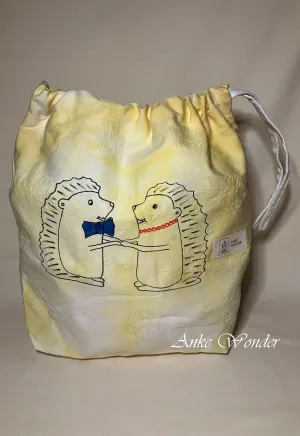 Hand-Painted Hedgehog Drawstring Bag Naturally Dyed