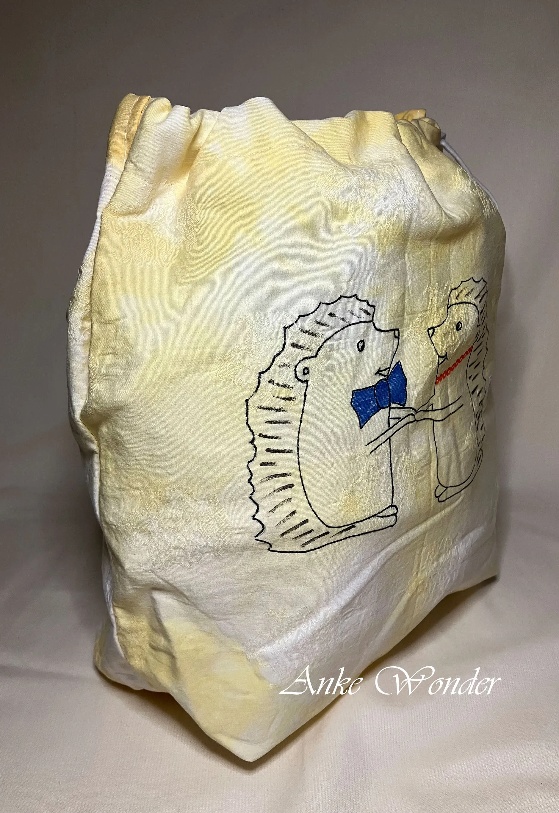 Hand-Painted Hedgehog Drawstring Bag Naturally Dyed