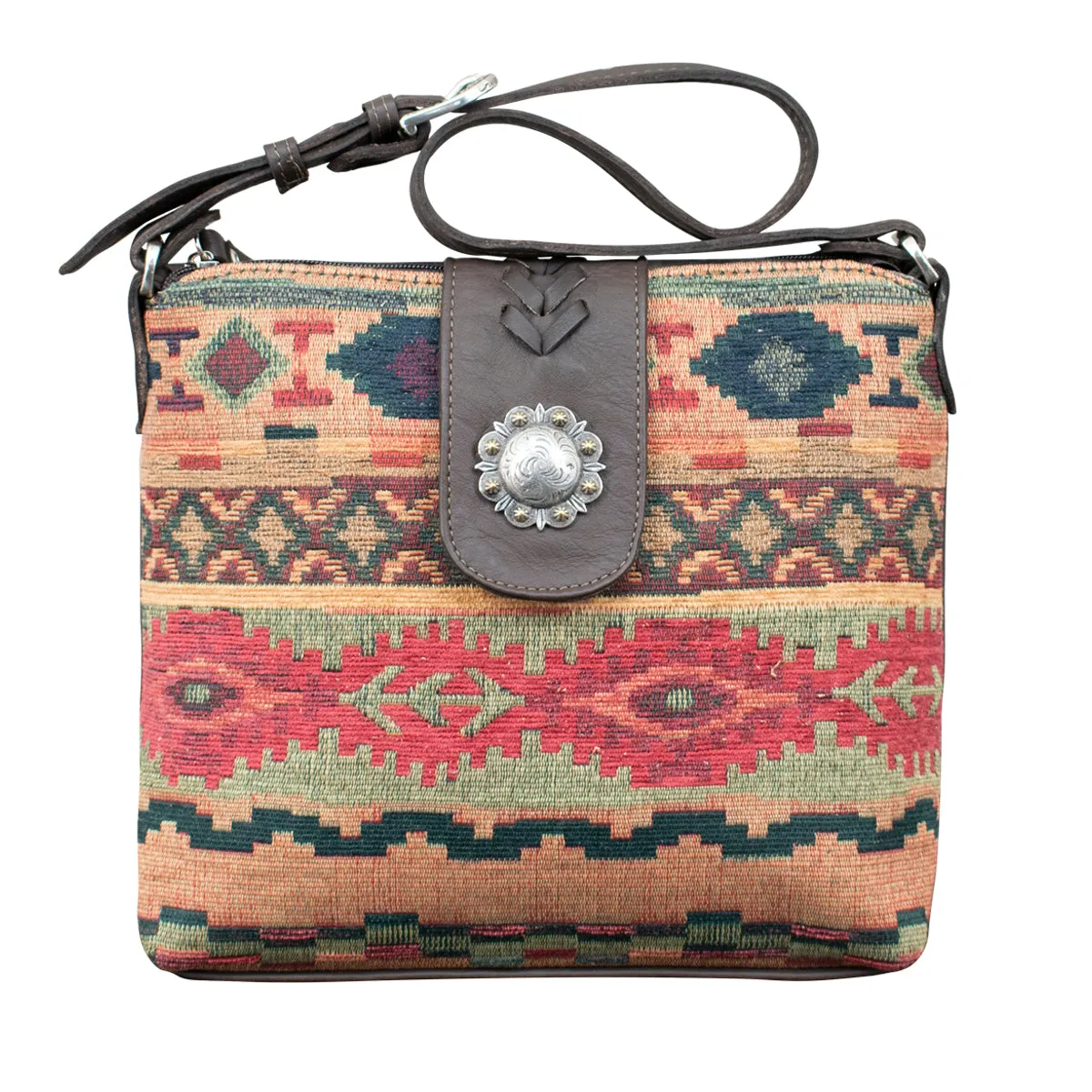 Hand Woven Santa Fe Tapestry Zip Top Shoulder Bag - Woven Tapestry