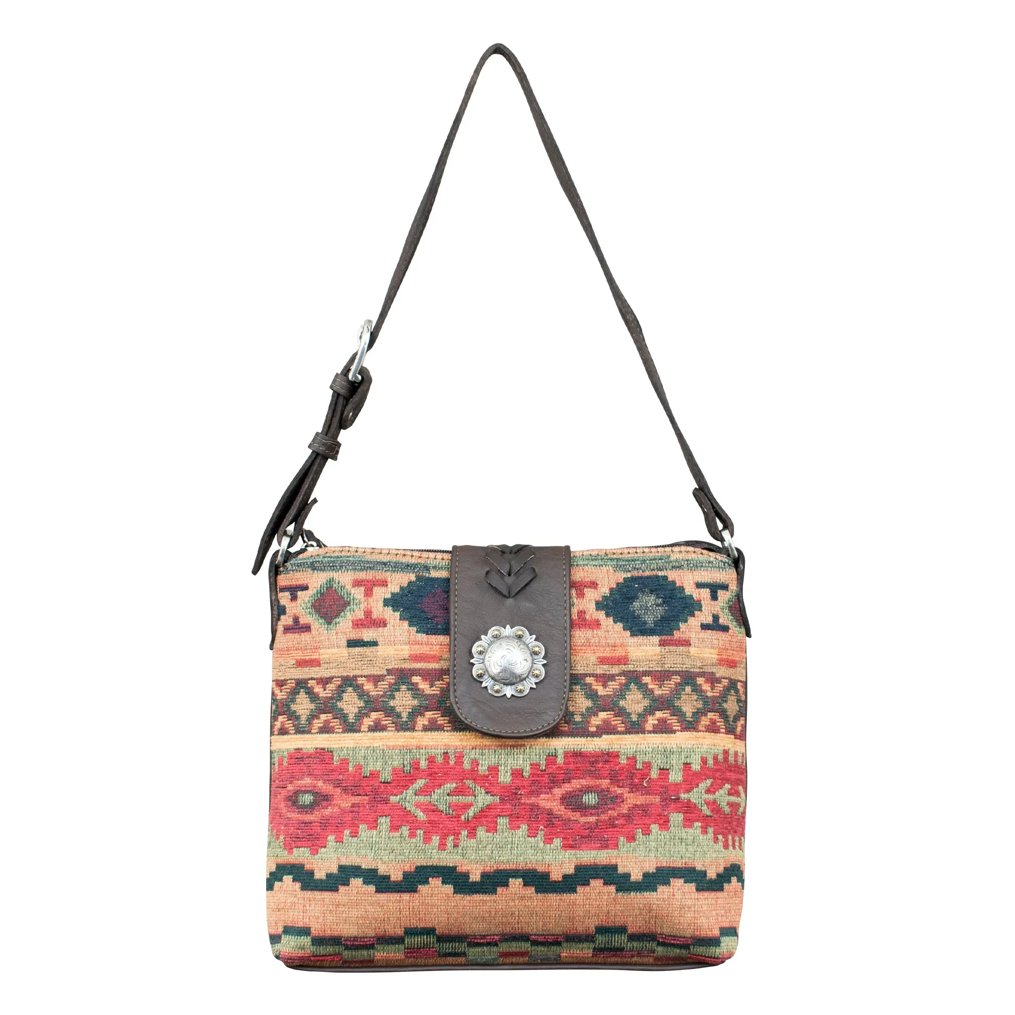 Hand Woven Santa Fe Tapestry Zip Top Shoulder Bag - Woven Tapestry