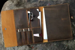Handmade leather macbook pro laptop portfolio organizer