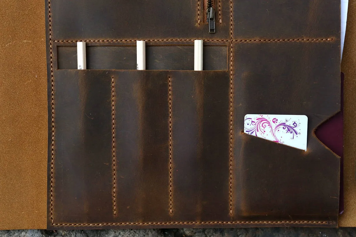 Handmade leather macbook pro laptop portfolio organizer