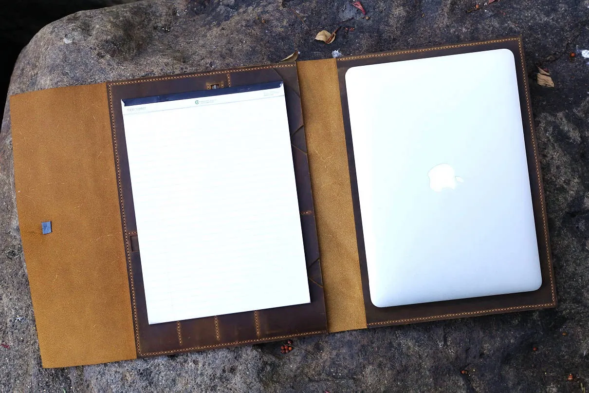 Handmade leather macbook pro laptop portfolio organizer