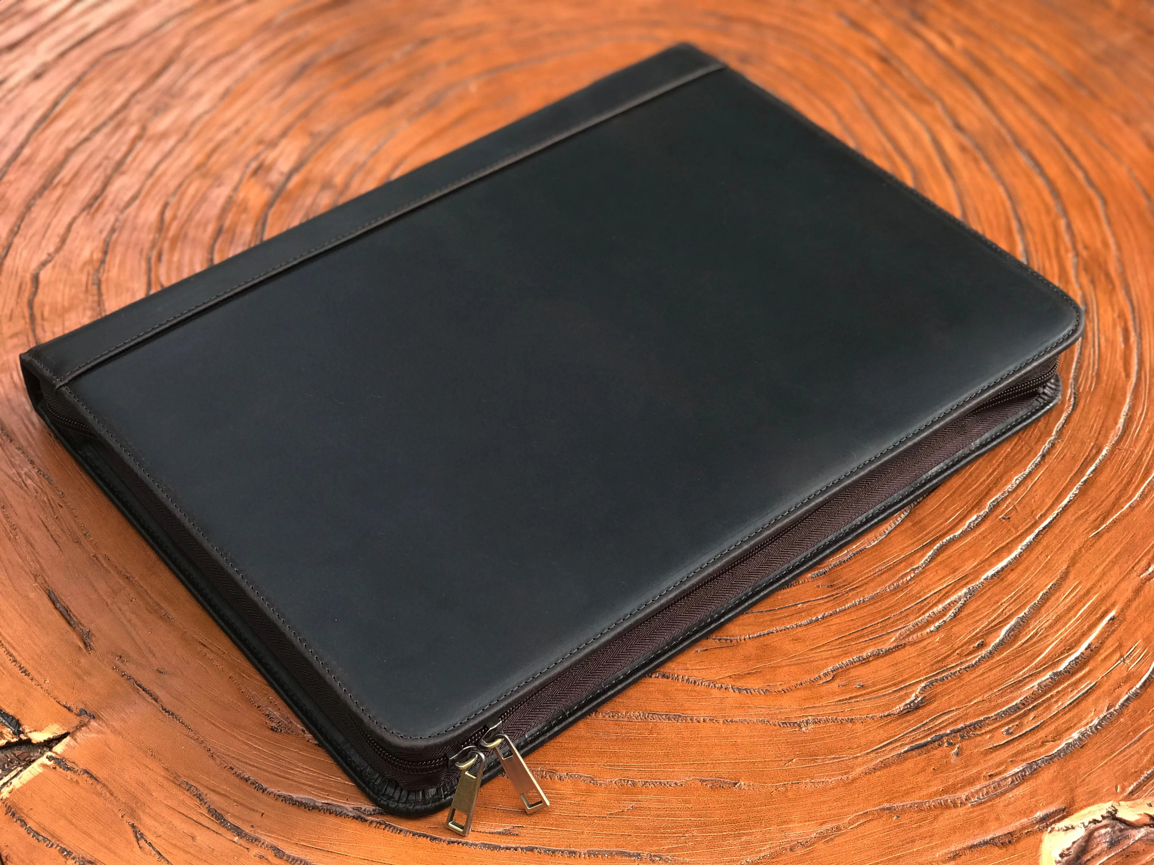 Handmade Personalised Genuine Leather Portfolio, Leather 3 Ring Binder Padfolio, Fits for MacBook 13", Document Holder Dark Brown, Best Gift