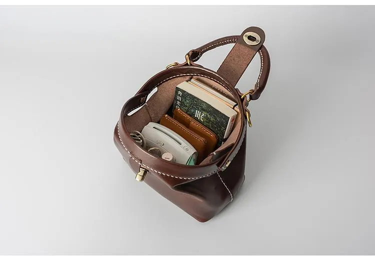 Handmade Womens Coffee Leather doctor Handbag Classic shoulder doctor bags Purse for women