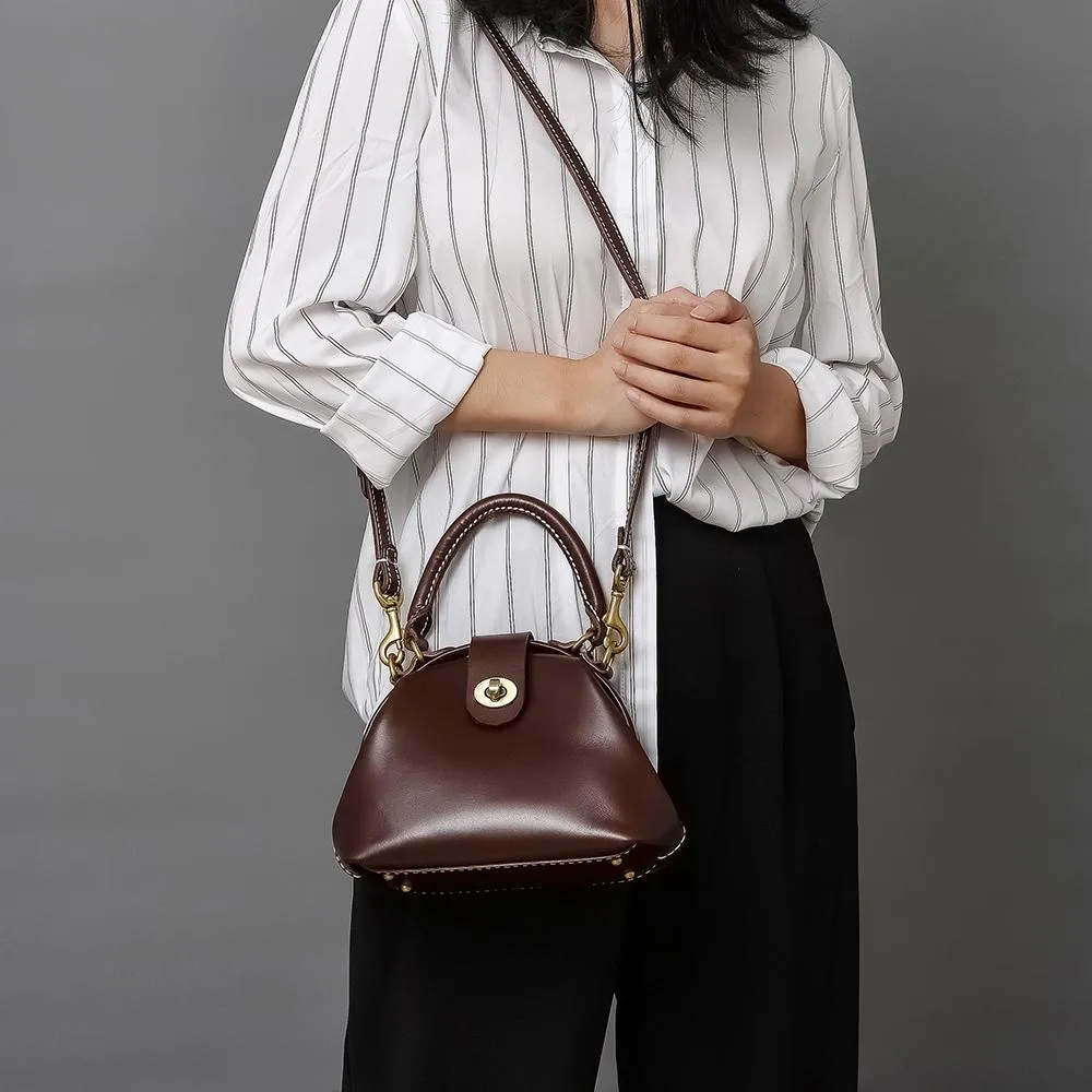 Handmade Womens Coffee Leather doctor Handbag Classic shoulder doctor bags Purse for women