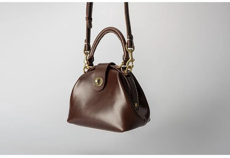 Handmade Womens Coffee Leather doctor Handbag Classic shoulder doctor bags Purse for women