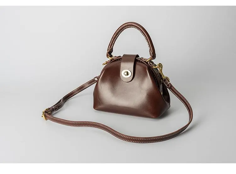 Handmade Womens Coffee Leather doctor Handbag Classic shoulder doctor bags Purse for women