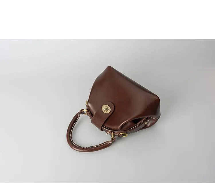 Handmade Womens Coffee Leather doctor Handbag Classic shoulder doctor bags Purse for women