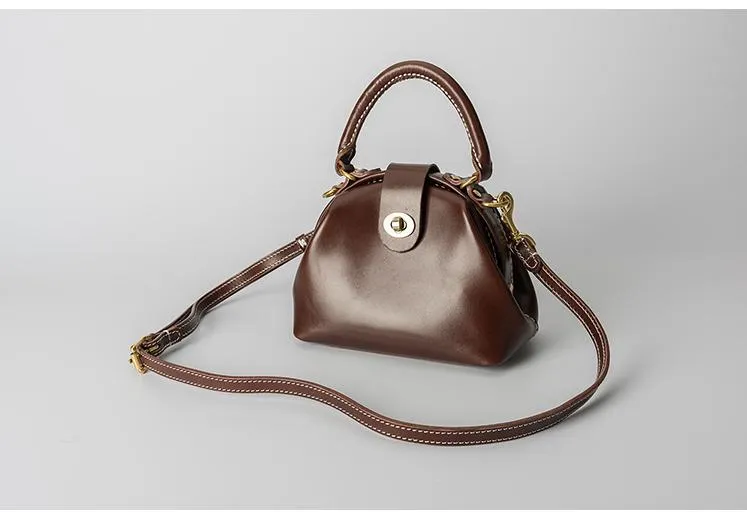 Handmade Womens Coffee Leather doctor Handbag Classic shoulder doctor bags Purse for women