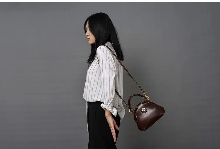 Handmade Womens Coffee Leather doctor Handbag Classic shoulder doctor bags Purse for women