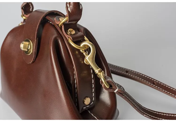 Handmade Womens Coffee Leather doctor Handbag Classic shoulder doctor bags Purse for women