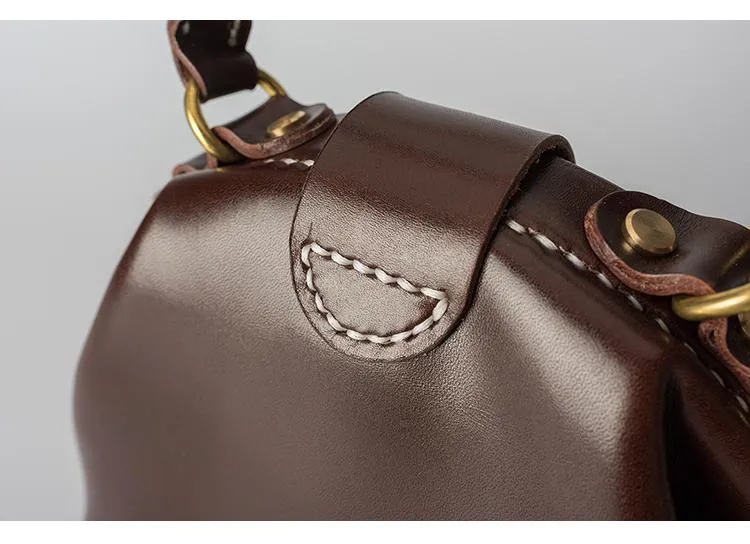 Handmade Womens Coffee Leather doctor Handbag Classic shoulder doctor bags Purse for women