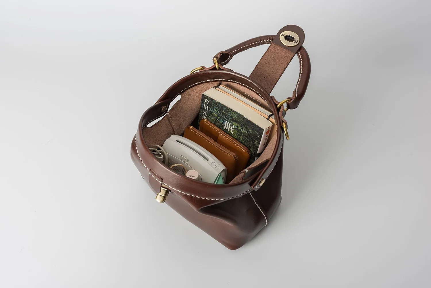 Handmade Womens Coffee Leather doctor Handbag Classic shoulder doctor bags Purse for women