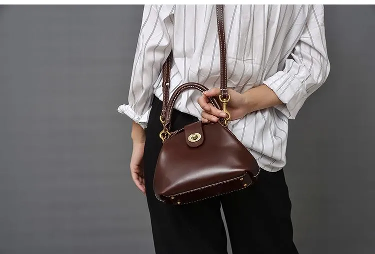 Handmade Womens Coffee Leather doctor Handbag Classic shoulder doctor bags Purse for women