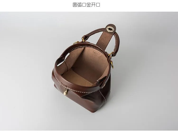 Handmade Womens Coffee Leather doctor Handbag Classic shoulder doctor bags Purse for women