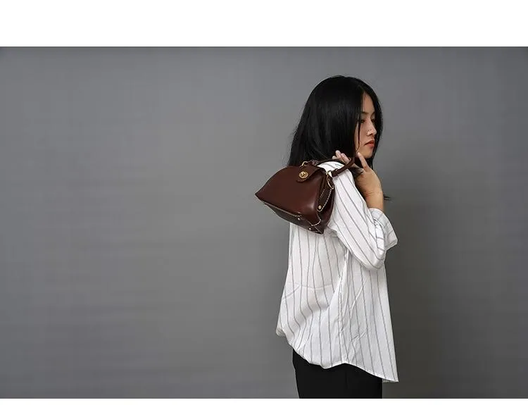Handmade Womens Coffee Leather doctor Handbag Classic shoulder doctor bags Purse for women