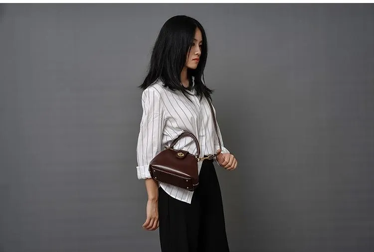 Handmade Womens Coffee Leather doctor Handbag Classic shoulder doctor bags Purse for women