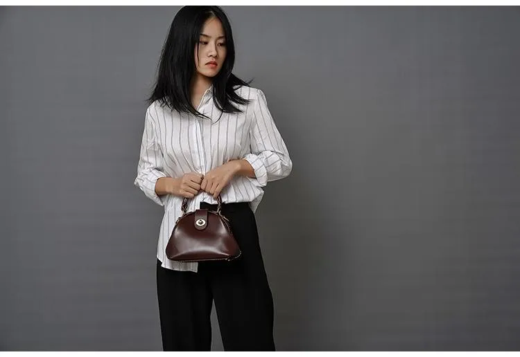 Handmade Womens Coffee Leather doctor Handbag Classic shoulder doctor bags Purse for women