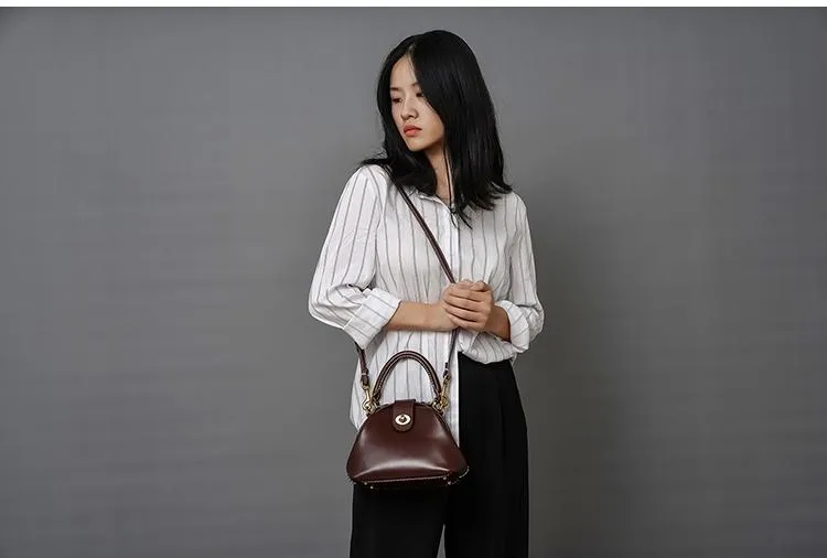 Handmade Womens Coffee Leather doctor Handbag Classic shoulder doctor bags Purse for women
