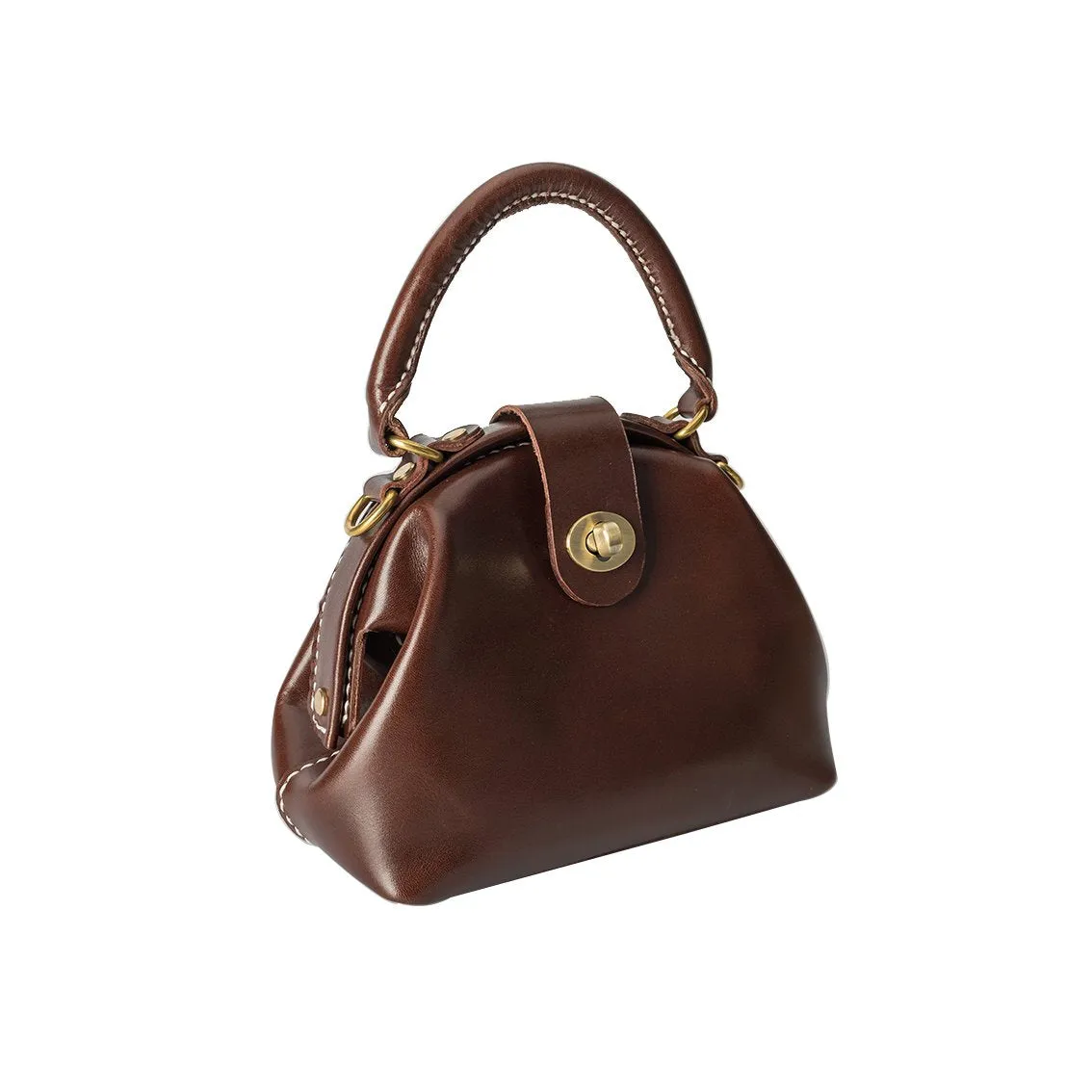 Handmade Womens Coffee Leather doctor Handbag Classic shoulder doctor bags Purse for women