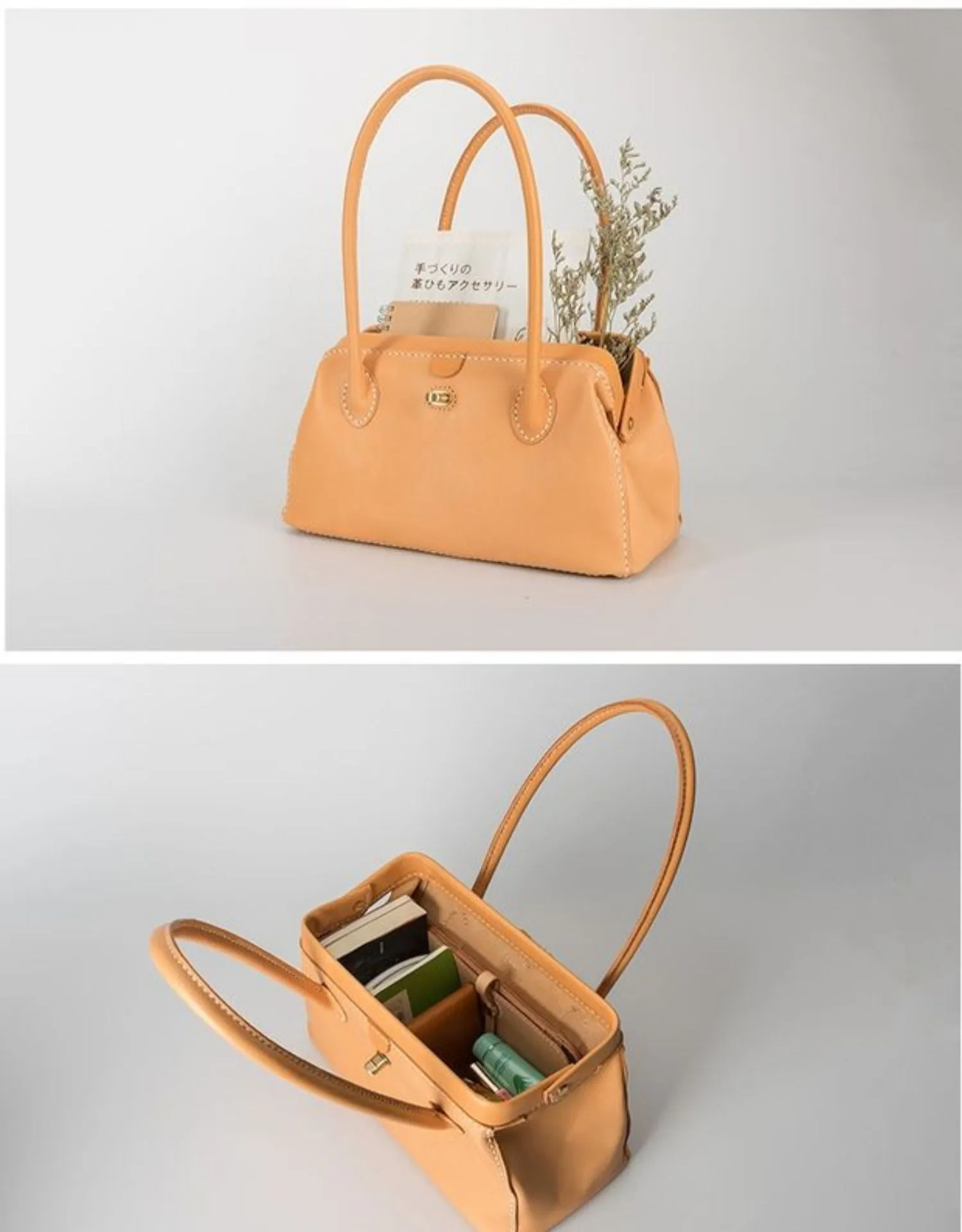 Handmade Womens Leather Doctor Handbag Purse Tan Shoulder Bag Doctor Bags for Women