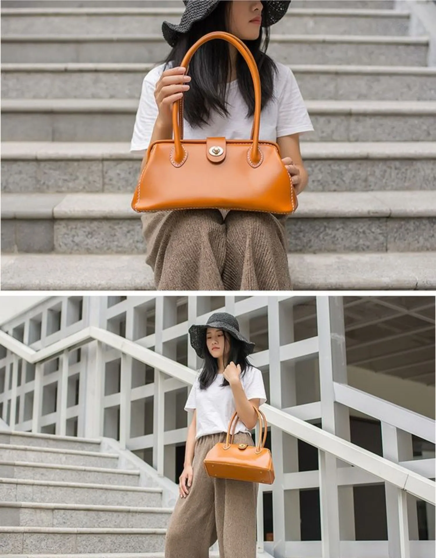 Handmade Womens Leather Doctor Handbag Purse Tan Shoulder Bag Doctor Bags for Women
