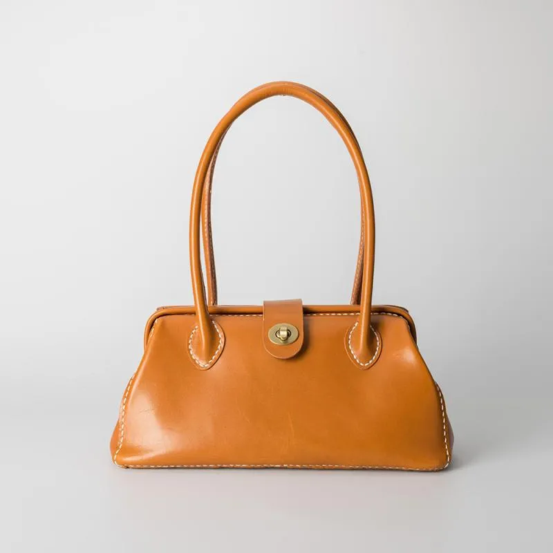 Handmade Womens Leather Doctor Handbag Purse Tan Shoulder Bag Doctor Bags for Women