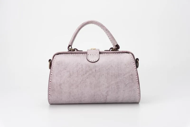 Handmade Womens Purple Leather Doctor Handbag Purse Small Side Bag Doctor Bags for Women