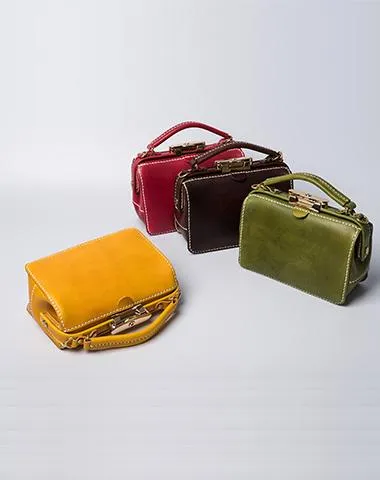 Handmade Womens Red Leather Doctor Handbag Purse Small Side Bag Doctor Bags for Women