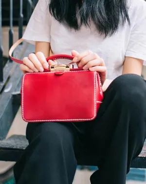 Handmade Womens Red Leather Doctor Handbag Purse Small Side Bag Doctor Bags for Women