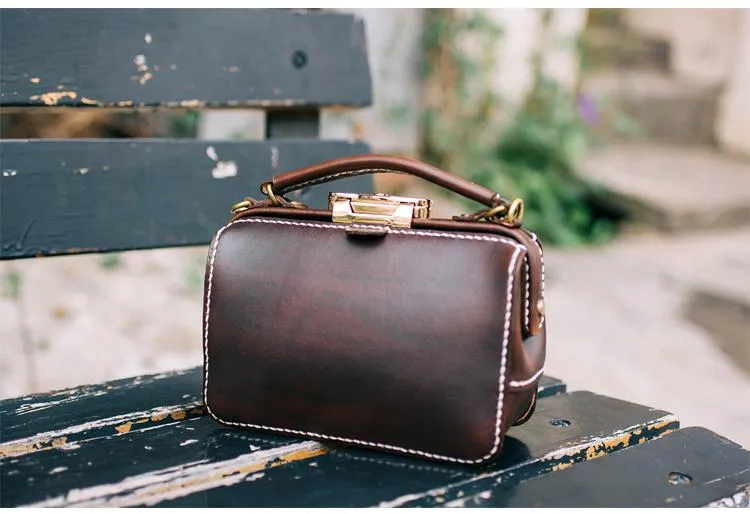 Handmade Womens Red Leather Doctor Handbag Purse Small Side Bag Doctor Bags for Women