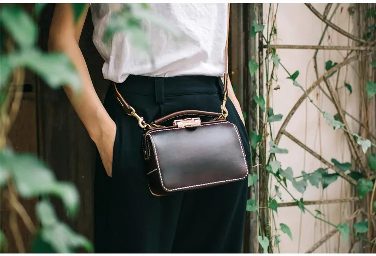 Handmade Womens Red Leather Doctor Handbag Purse Small Side Bag Doctor Bags for Women