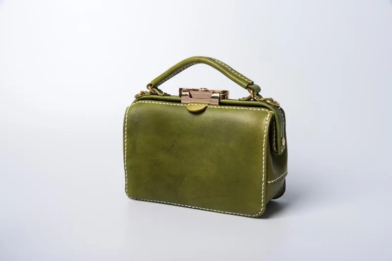 Handmade Womens Red Leather Doctor Handbag Purse Small Side Bag Doctor Bags for Women