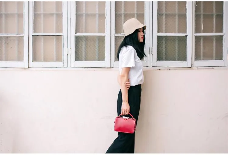 Handmade Womens Red Leather Doctor Handbag Purse Small Side Bag Doctor Bags for Women