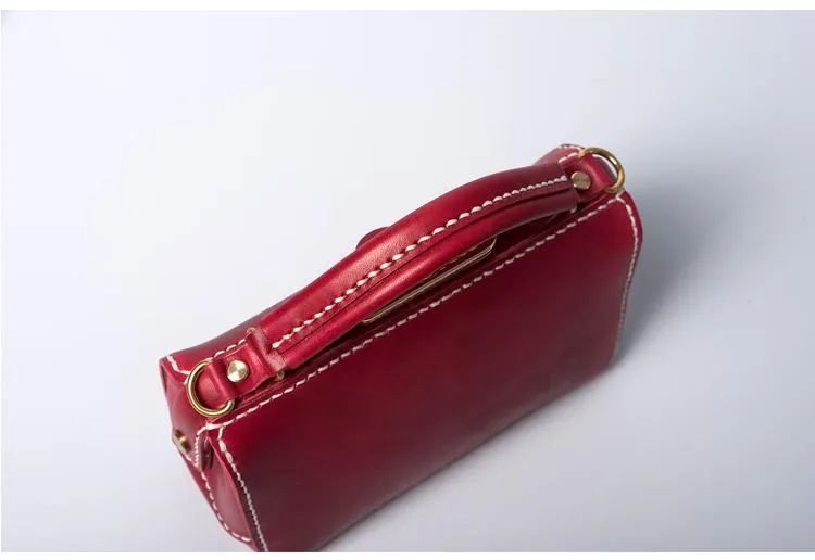Handmade Womens Red Leather Doctor Handbag Purse Small Side Bag Doctor Bags for Women