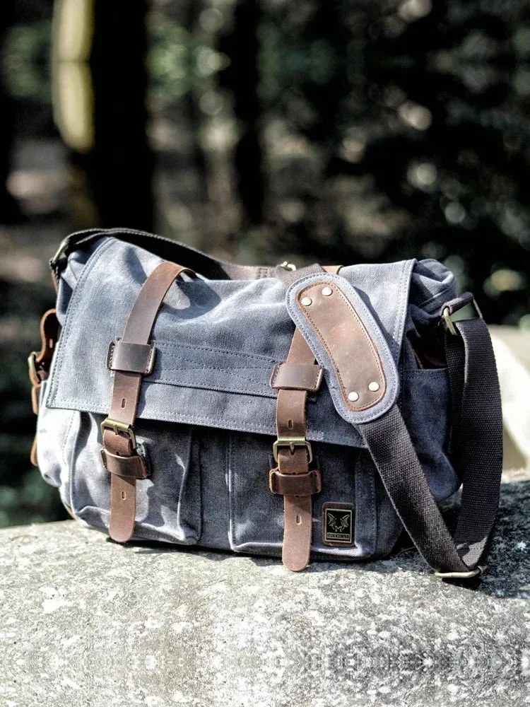 High Quality Canvas and Leather Shoulder Messenger Bag Big Satchel Crossbody Briefcase Travel Handbag