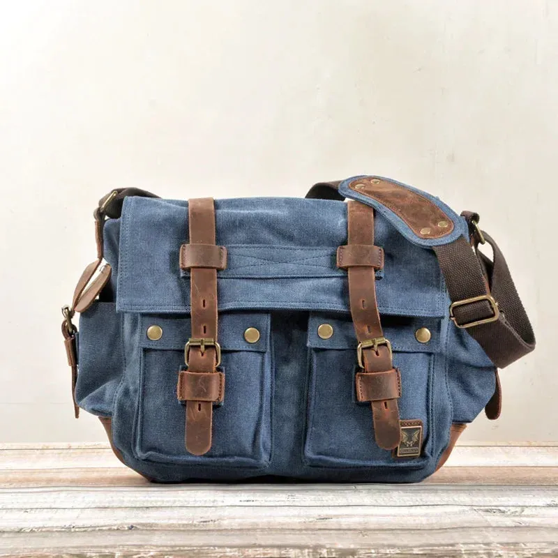 High Quality Canvas and Leather Shoulder Messenger Bag Big Satchel Crossbody Briefcase Travel Handbag