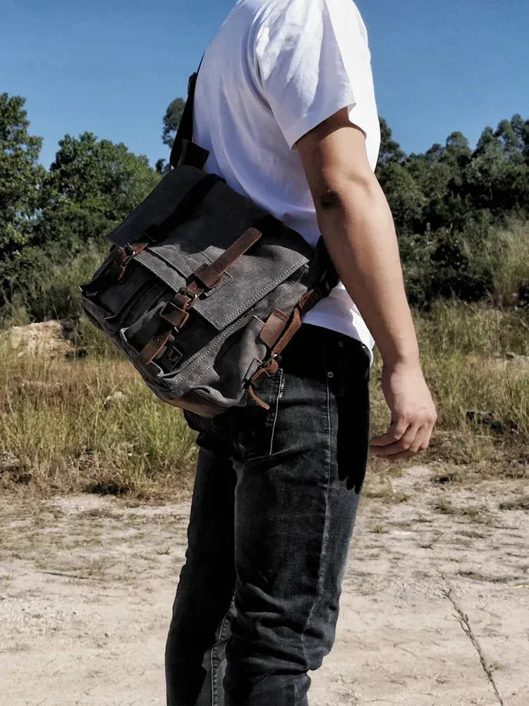 High Quality Canvas and Leather Shoulder Messenger Bag Big Satchel Crossbody Briefcase Travel Handbag