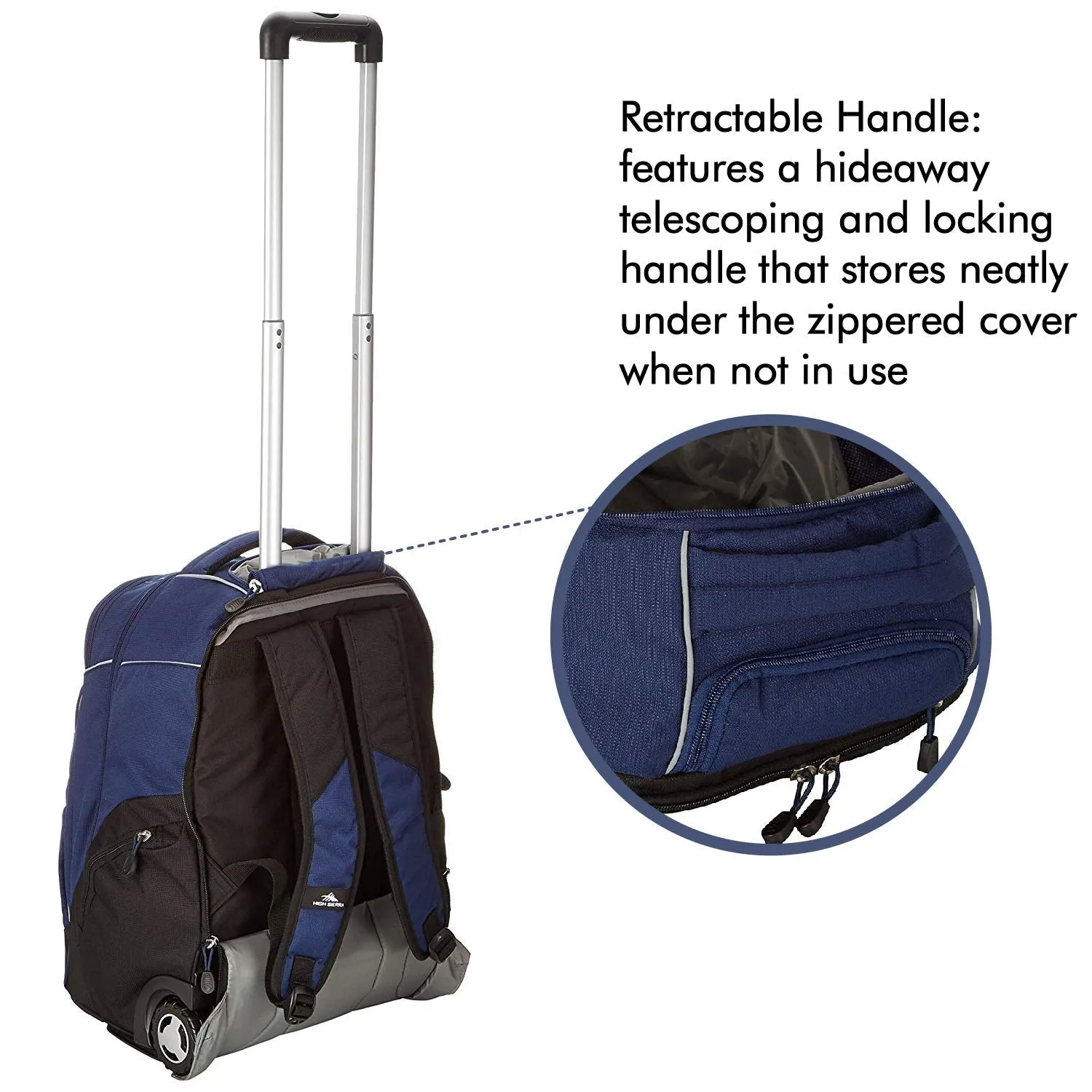 High Sierra Powerglide Lightweight Wheeled Laptop Backpack, fits most 17-inch laptop models, Ideal for High School and College Students True Navy/Black