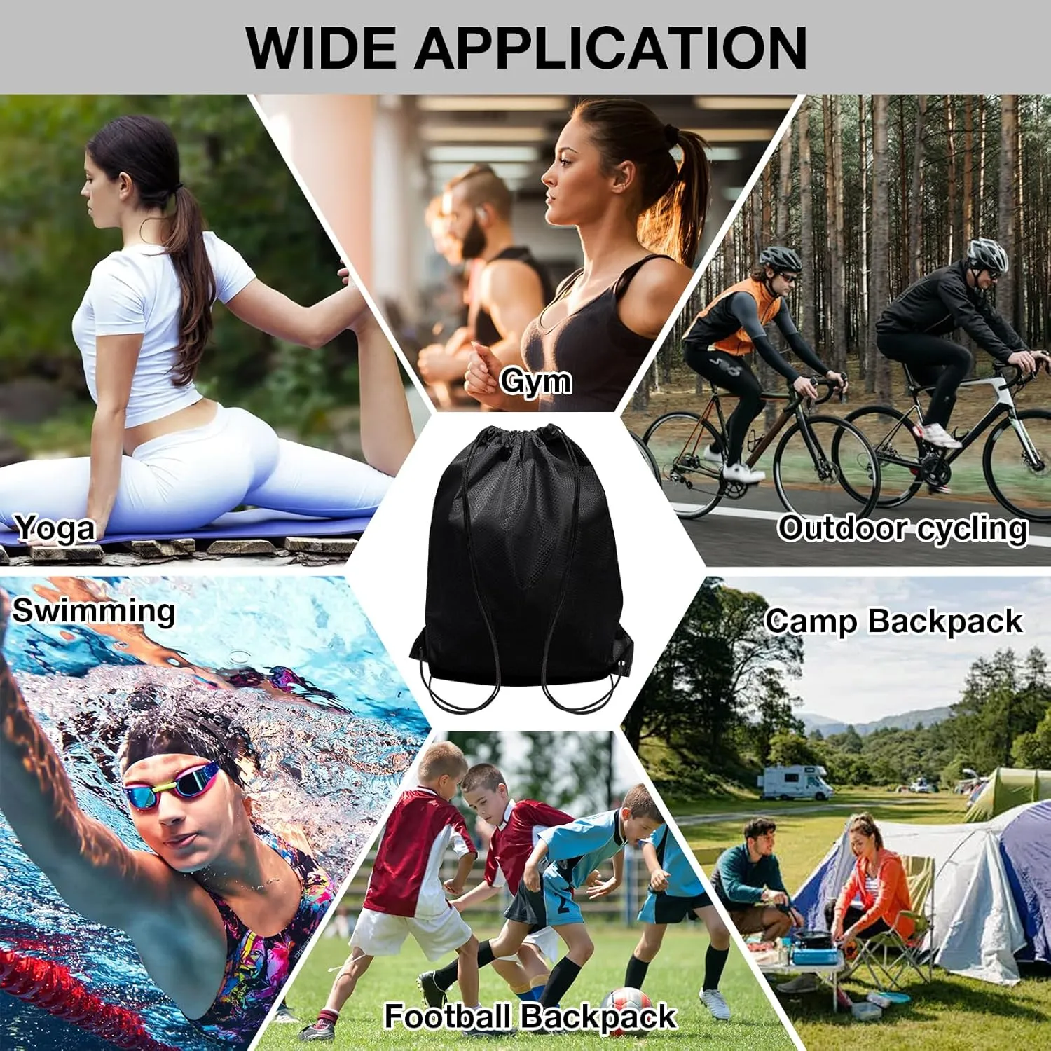 HIIXHC 2-Pack Black Drawstring Backpacks, X-Large 22.4"x17.5", Lightweight & Washable, Perfect for Gym, Sports, Travel - Men & Women (2, Black)