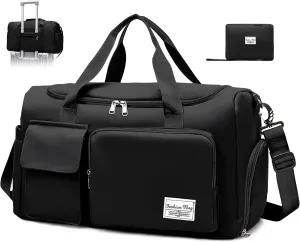 Hoseay Sports Bag for Men and Women, Travel Bag, Fitness Bag with Shoe Compartment & Wet Compartment Bag, Waterproof, Lightweight, Large, Foldable, Weekender Duffel Bag, Gym, Shopping, Outdoor,
