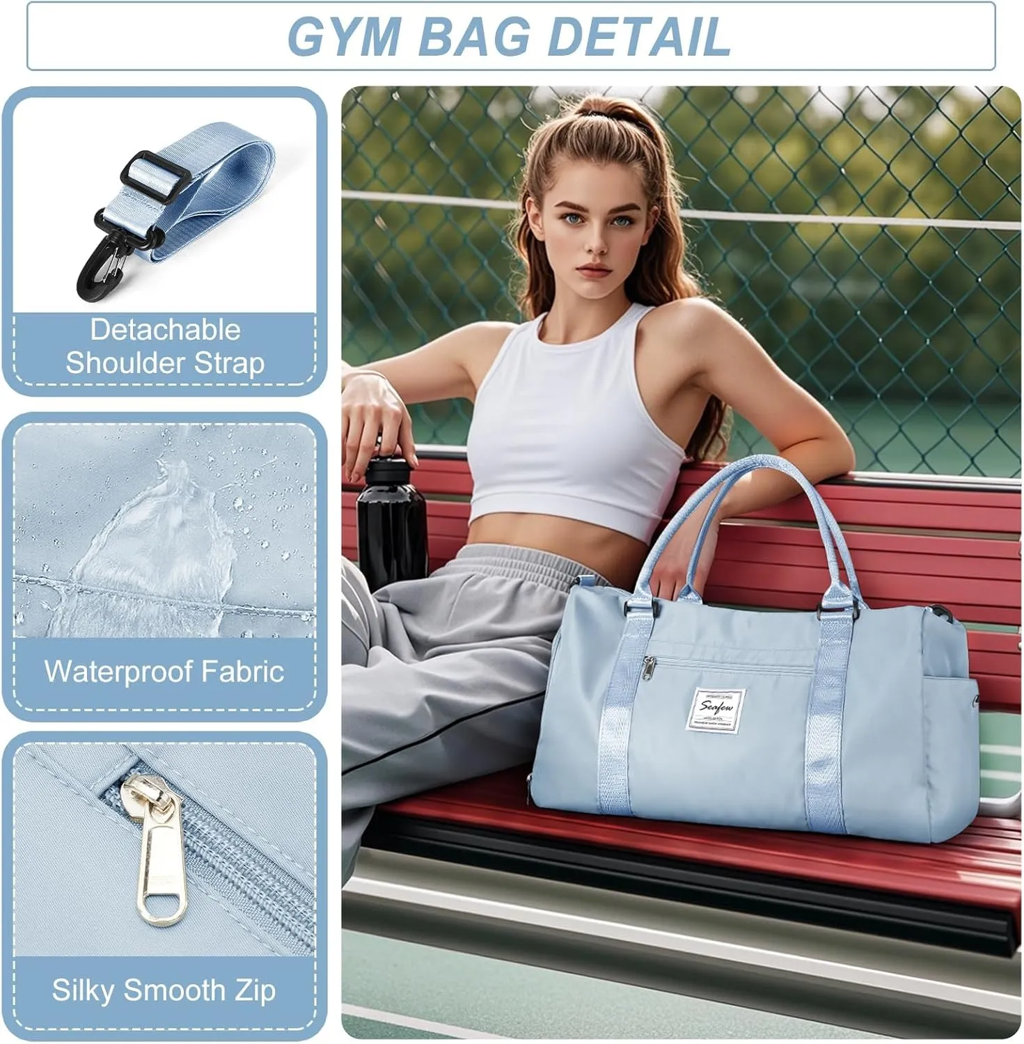 HYC00 Sports Bag Women Men Fitness Bag Sports Bags with Shoe Compartment and Dry and Wet Compartments Training Bag Weekend Bag Ladies Travel Bags Waterproof Travel Duffel Cabin Bag Duffel Bag Duffle