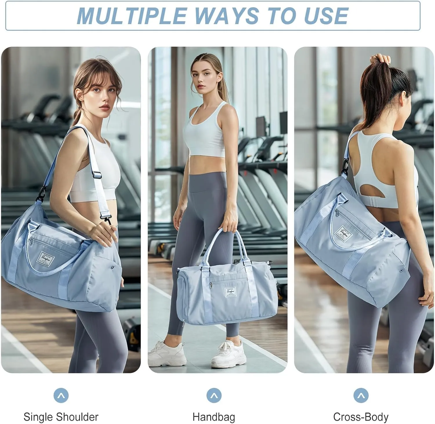 HYC00 Sports Bag Women Men Fitness Bag Sports Bags with Shoe Compartment and Dry and Wet Compartments Training Bag Weekend Bag Ladies Travel Bags Waterproof Travel Duffel Cabin Bag Duffel Bag Duffle