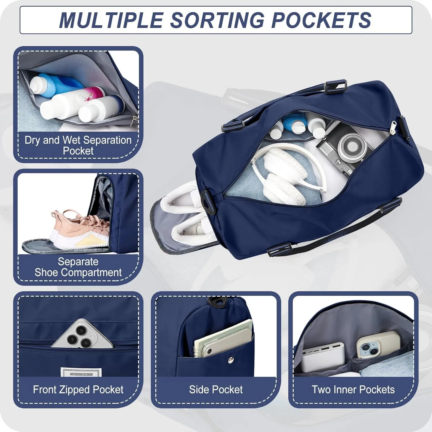 HYC00 Sports Bag Women Men Fitness Bag Sports Bags with Shoe Compartment and Dry and Wet Compartments Training Bag Weekend Bag Ladies Travel Bags Waterproof Travel Duffel Cabin Bag Duffel Bag Duffle