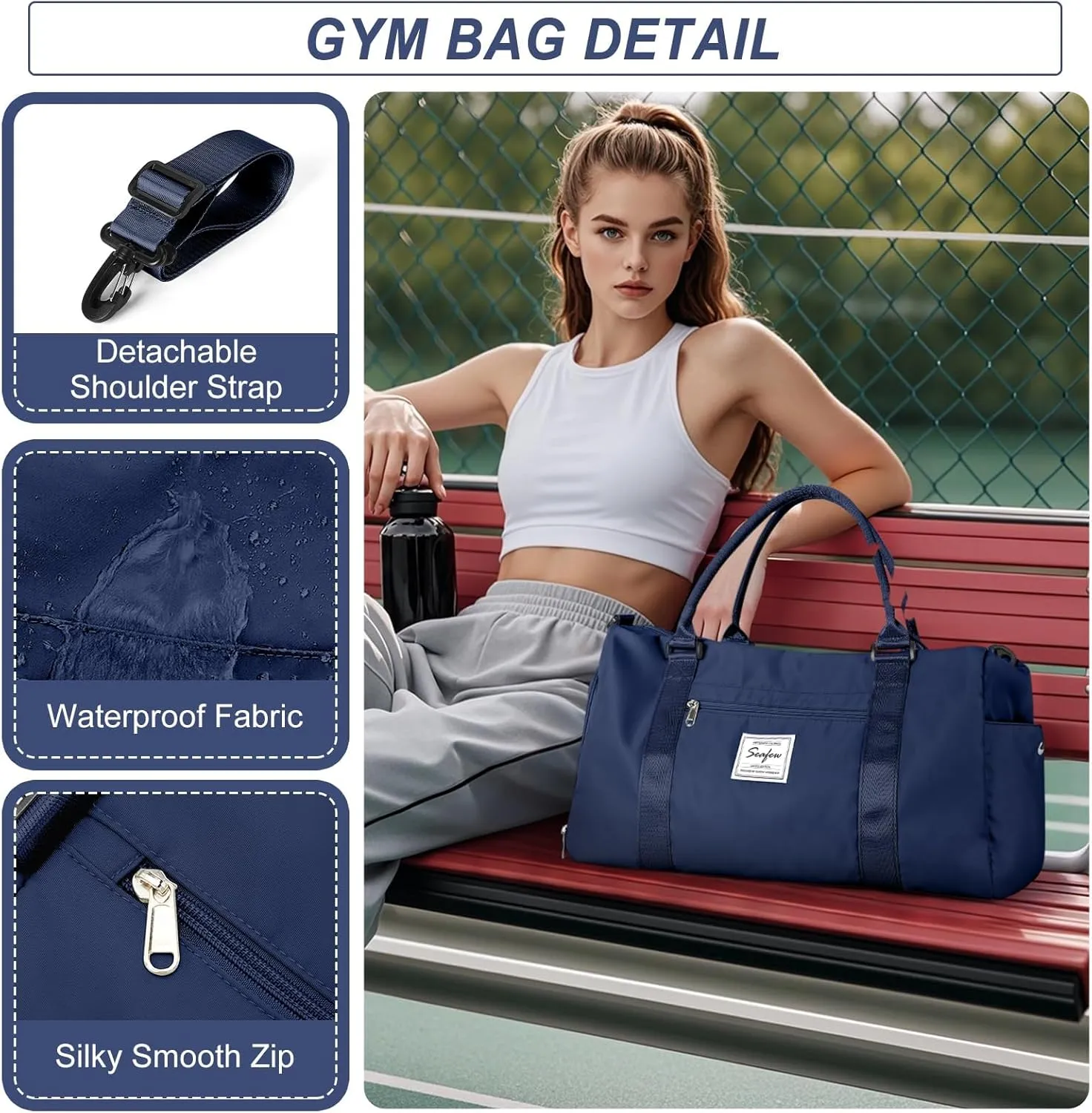 HYC00 Sports Bag Women Men Fitness Bag Sports Bags with Shoe Compartment and Dry and Wet Compartments Training Bag Weekend Bag Ladies Travel Bags Waterproof Travel Duffel Cabin Bag Duffel Bag Duffle