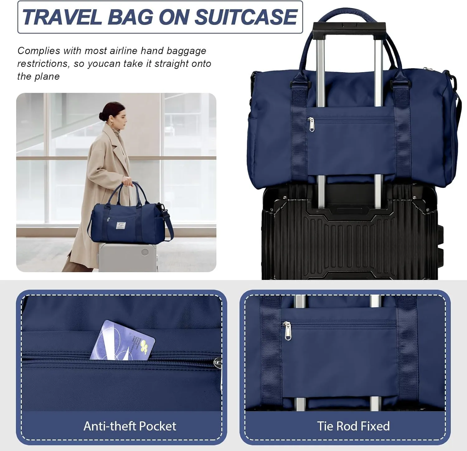 HYC00 Sports Bag Women Men Fitness Bag Sports Bags with Shoe Compartment and Dry and Wet Compartments Training Bag Weekend Bag Ladies Travel Bags Waterproof Travel Duffel Cabin Bag Duffel Bag Duffle