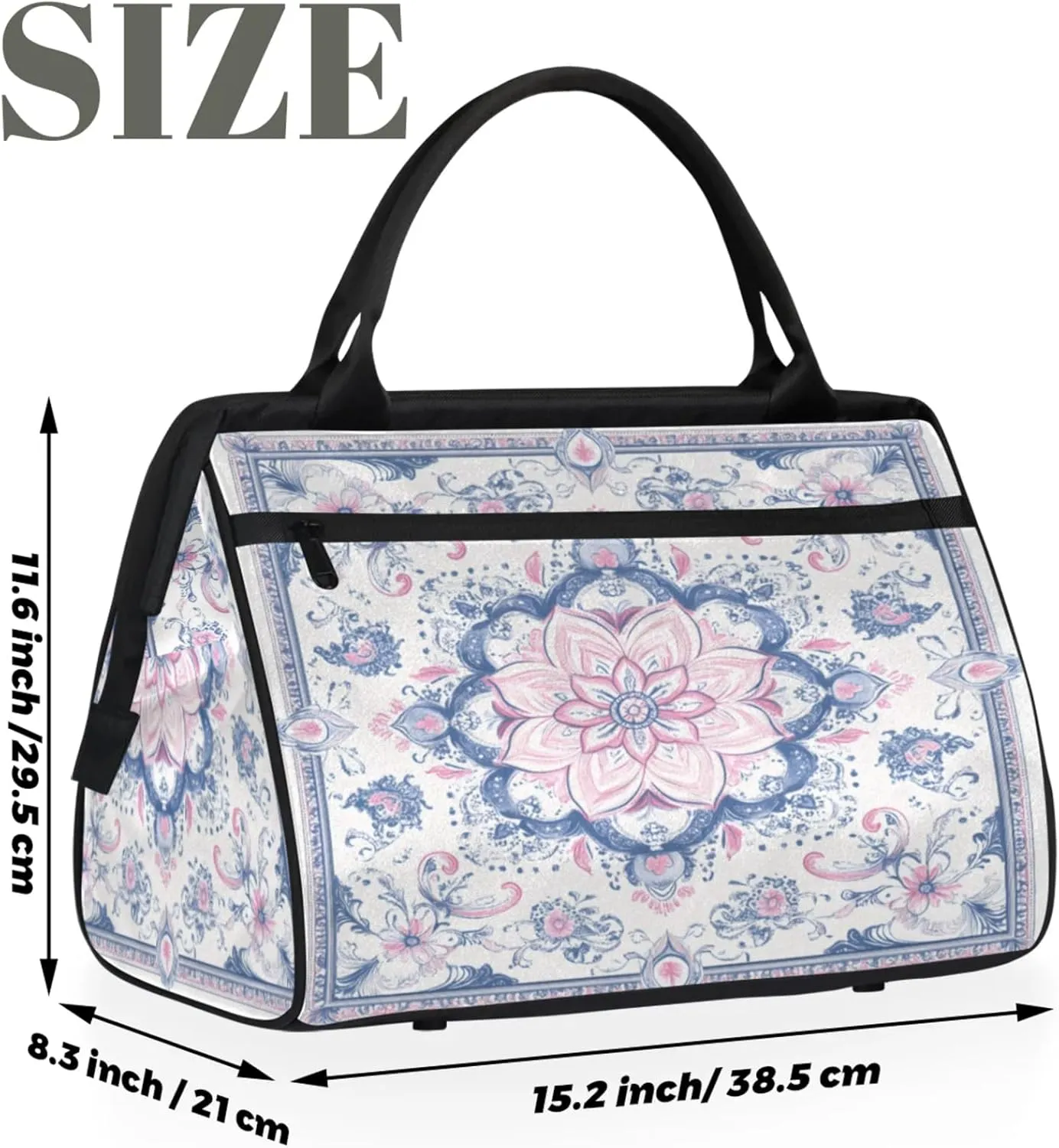India Carpet Flower Travel Duffle Bag for Women, Ladies Overnight Weekender Bag Gym Sports Bags A-2